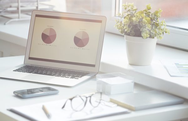 Chart data presentation on laptop screen