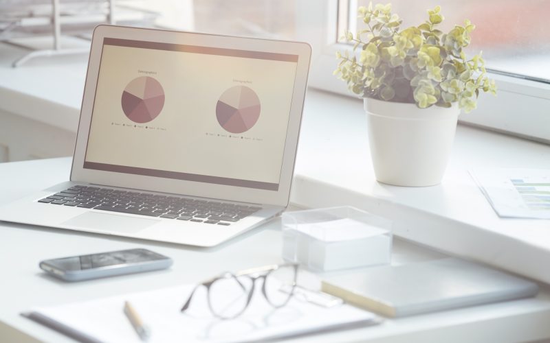 Chart data presentation on laptop screen